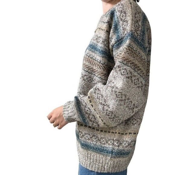 Vintage 1990s P.G. Field Mens 100% Wool Striped Chunky Sweater Sz L - Picture 5 of 7